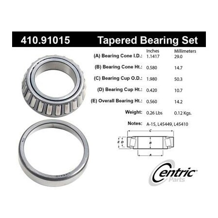 Centric C-Tek Standard Wheel Bearing and Race Set, C-Tek 410.91015E